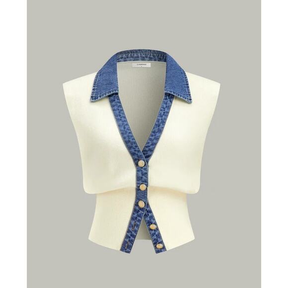 Commense Denim Trim Metal Button Knit Vest – Size L (US 8/10) – New With Tags - Picture 3 of 5